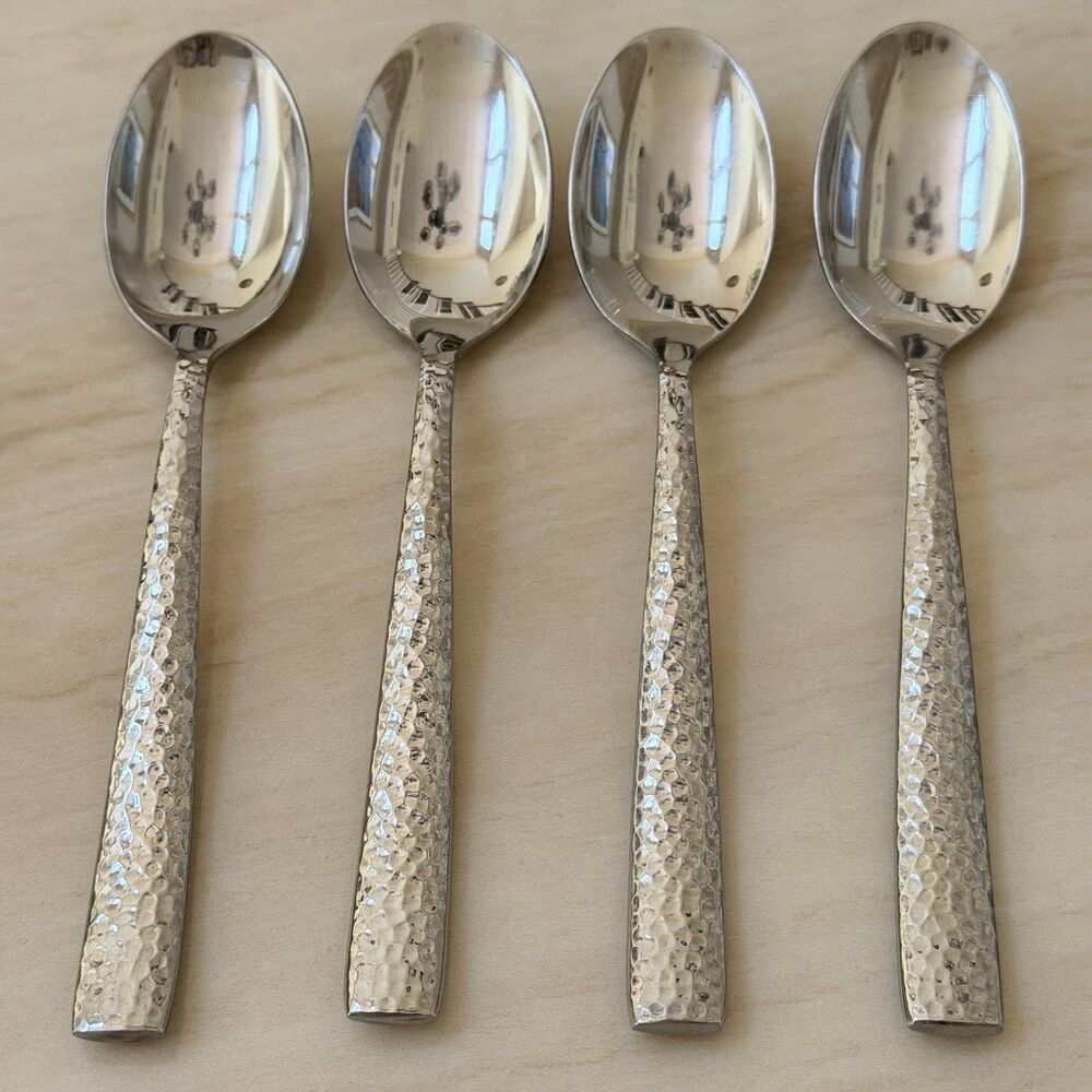 4pc Pier 1 Imports Hammered Soup Spoons 7 3/4” Stainless